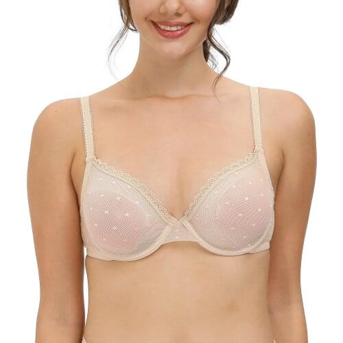 New Sexy Mesh Perspective Bra Lingerie Solid Seamless Bras For Women Dot Unlined Breathable Wire Bralette Lace Transparent Bra