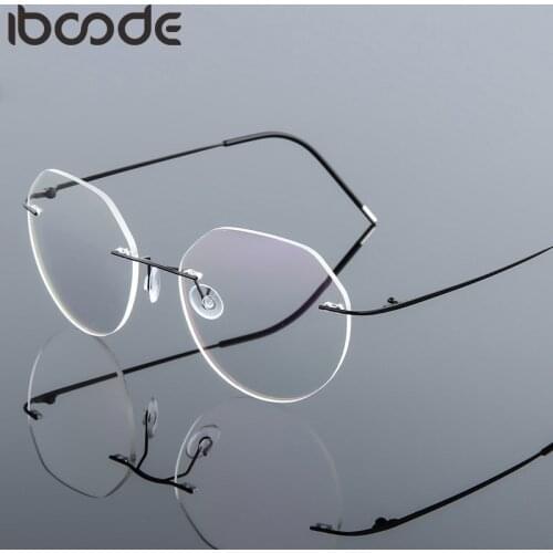 Iboode Retro Rimless Titanium Alloy Folding Glasses Metal Round Clear Lens Eyeglasses Spectacle Female Goggle Unisex Eyewear New