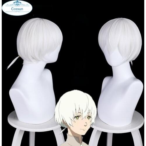 Anime To Your Eternity Cosplay Fushi Wig Eternity Fushi Short White Color Wigs with Mini Ponytail Cosplay Fancy Props