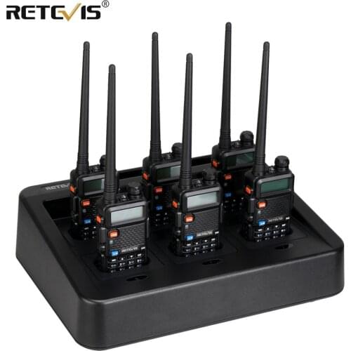 Retevis RT5R Portable Walkie Talkie UV Dual Band 128CH USB Charger Two Way Radio RT-5R Transceiver + Six Way Multi Unit Charger