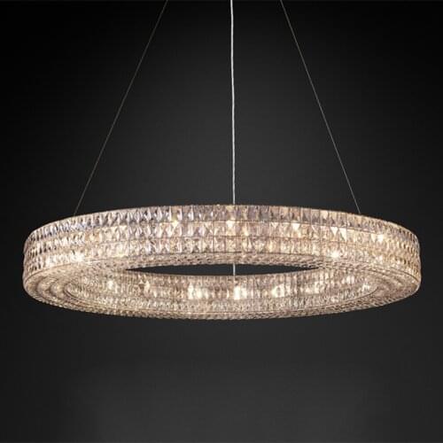 Luxury American Living Room Dining Room Geometric Large Chandelier Nordic Modern Minimalist Villa Hotel Round Crystal Lamp
