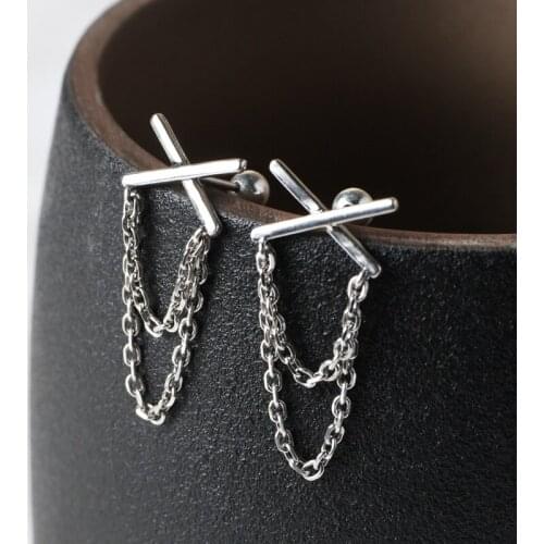 FNJ Cross X Tassel Stud Earrings 925 Silver New Fine 100% Pure S925 Sterling Silver Earring for Women Jewelry