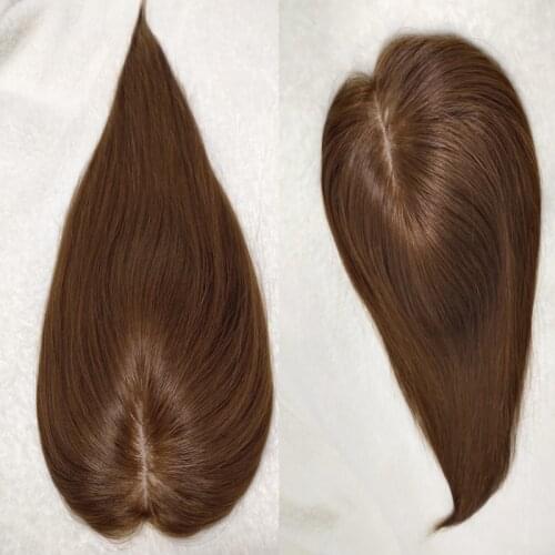 Chocolate Silk Top Women Toupee Hair Piece Volume Extension Straight Machine Human Remy Hair Natural Brown Color Double Knots