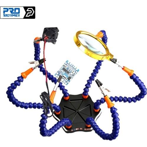 Third Hand Welding Station 3X Magnifier with Fan Welding Helping Hand 6 pcs Flexible Arms Soldering Soldering Holder PROSTORMER