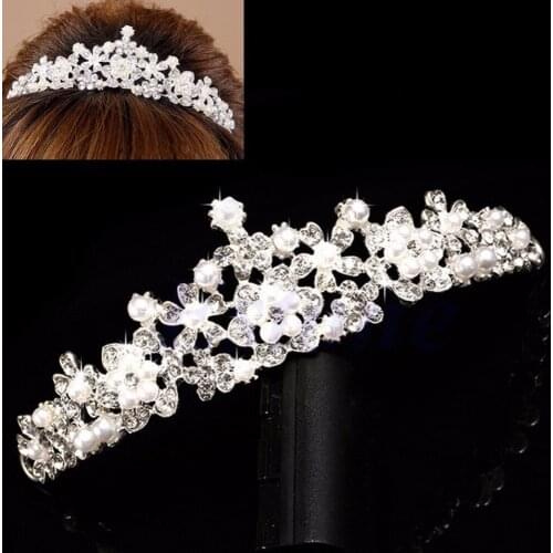 Bridal Flower Prom Wedding Pageant Veil Rhinestone Crystal Pearl Crown Tiara New for Women