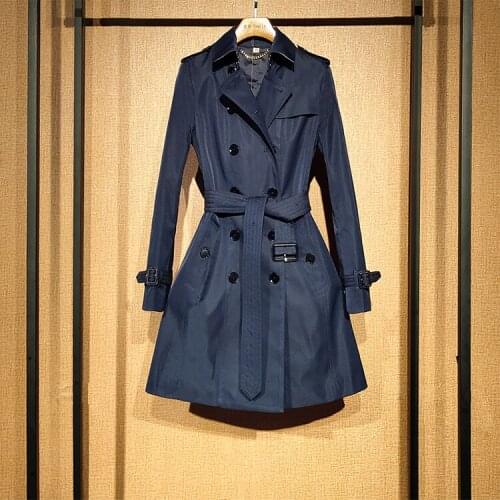 Women Trench Coat 2021 Female Spring Autumn British Medium Length High Quality Dark Blue Outerwear Female New