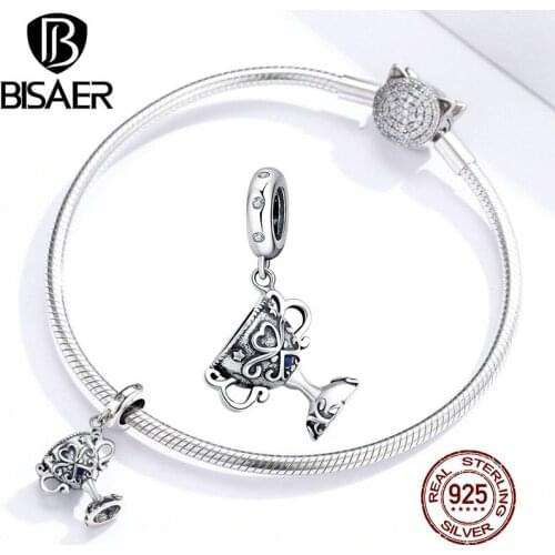 Retro Cup Charms BISAER 925 Sterling Silver Trophy Prize Vintage Filigree Charms Beads for Bracelet Jewelry Making ECC1475