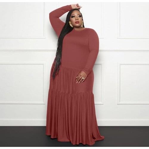 Plus Size Dress Fashion O Neck Long Sleeve Loose Stretch Leisure Style Slim Straight Maxi Dress Women Wholesale Dropshipping
