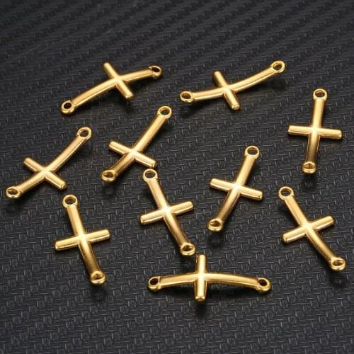 Silver Color/Golden Stainless Steel Bend Cross Charms Connectors 2 Hole Metal Cross Connector For Bracelet Wholesale 20pcs