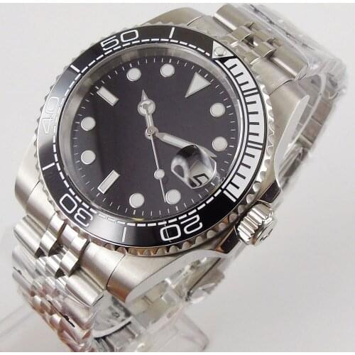 40mm Sterile Black Dial Luminous Brushed Ceramic Bezel Sapphire Glass NH35 Date Automatic Mens Watch