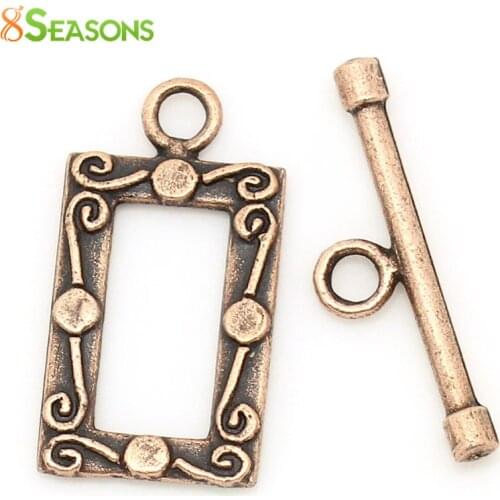 8SEASONS Toggle Clasps Rectangle Antique Copper Pattern Carved 23mm x 12mm 23mm x 6mm,50 Sets (B28379)