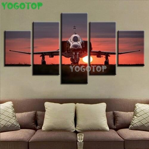 Full Square round Drill 5D DIY Diamond Painting 5 Panel Sunset Aircraft Multi-picture Combination 3D Embroidery Mosaic ML1432