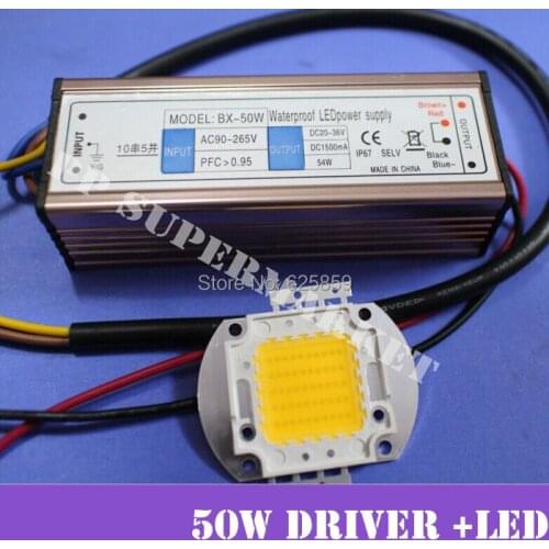 50W White High Power LED Light Lamp Panel w 50W High Power LED Driver AC90-265V
