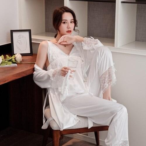 White 5PCS Lady Robe Gown Set Bride Wedding Sleepwear Sexy Backless Lace Flower Nightwear Strap Top Loose Rayon Home Clothes