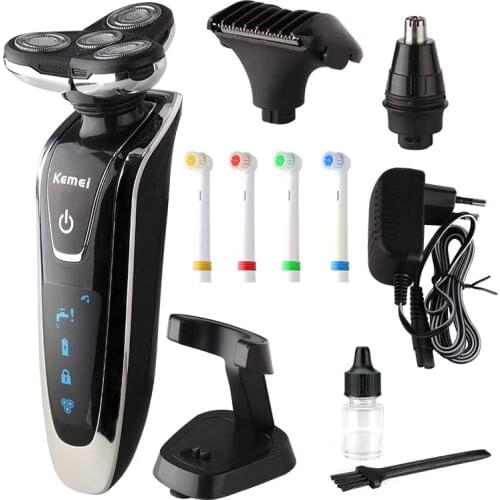 3D electric shaver kemei men shaving machine nose & hair trimmer toothbrush barbeador 4 in 1 washable rechargeable razor