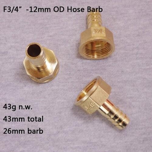 BSP Female G3/4" to 10/12/14/16mm Outer Diameter Brass Hose Barb Pluging for Plumbing from Ultisolar