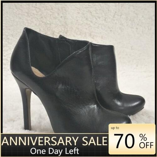 Black PU Women Stiletto Thin High Heel Ankle Boots Round Toe Sexy Fashion Evening Dress Party Ball Lady Bootie 0640cbt-a
