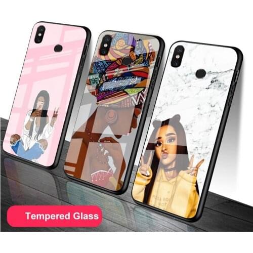 Black girls Tempered Glass Phone Case For Redmi Note 5 6 7 8 9 Pro Note8T Note9S Redmi8 9 Cover Shell