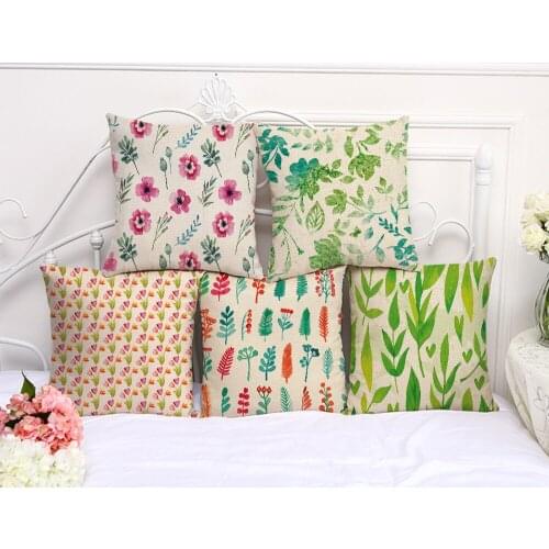Decorative Pillow Case Grass Leaf Flower Plant Pillowcase 17.5 Inches Cotton Linen Chair Seat Throw Pillow Cover P1055