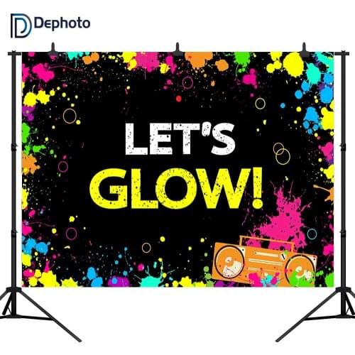 DePhoto Lets Glow Photography Backdrop Crazy Neon Party Decoration Seamless Vinyl Photo Background Studio Shoot Props