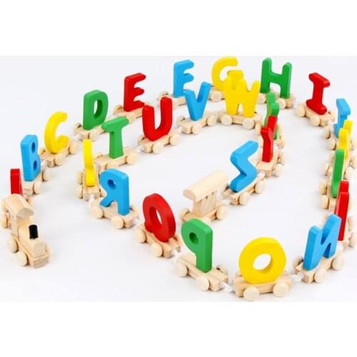 Wooden Alphabet Train Toys 26 English Letters Train Preschool Kids Toddler Learning Educational Toys Puzzle Toys