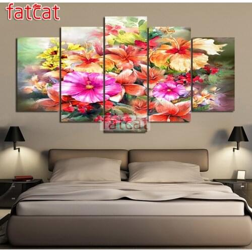 FATCAT Colorful flower 5 Piece Diy Diamond Painting Full Square Round Diamond Embroidery Sale 3D Needlework Home Decor AE1581
