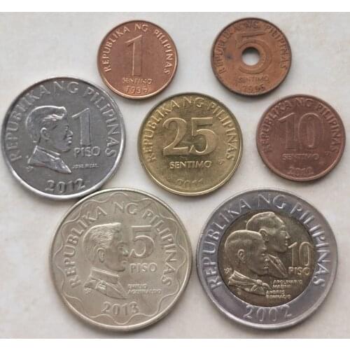 Philippines 1-5-10-25 Cents-1-5-10 Pesos Full Set 7 Pieces Genuine Coins Real Original Coin