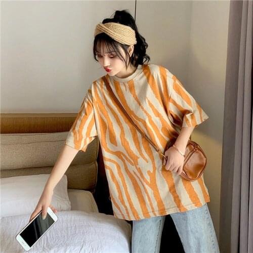 Striped Short-Sleeved T-Shirt WomenS New Summer Korean Style Loose Student Fashion Trendy Thin Top