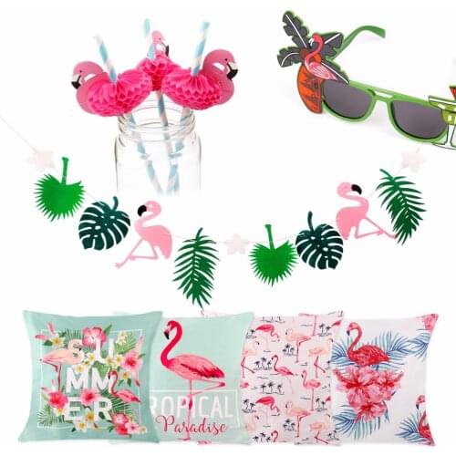 HUIRAN Pink Flamingo Party Decor Flamingo Tableware Hawaiian Party Decor Hawaii Supplies Summer Party Favors Aloha Party Decor