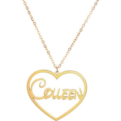 Customized Personalized Name Heart Pendant Necklace Jewelry Gifts for Women Family Name Cute Necklaces Baby Kids Stainless Steel