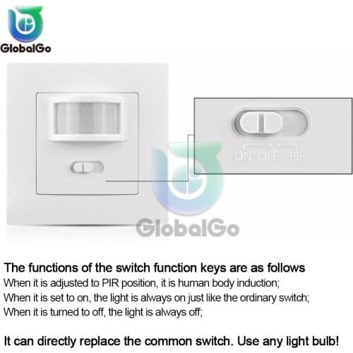 AC110-240V PIR Infrared Detector Infrared Motion Sensor Switch ON/Off Wall Switch Adjustable Time Delay Switch for Home Lighting