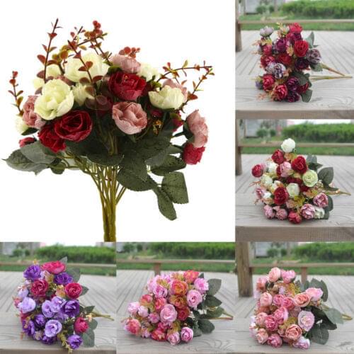 2 PCS 42 Head Rose Pink Silk Peony Artificial Flowers Bouquet Cheap Fake Flowers for Home Wedding Decoration indoor