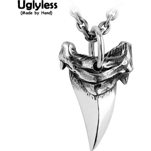 Uglyless Cool PUNK Mens Shark Tooth Pendants Necklaces NO Chains Thai Silver Pendant Fine Jewelry Real 925 Silver Bijoux P1167