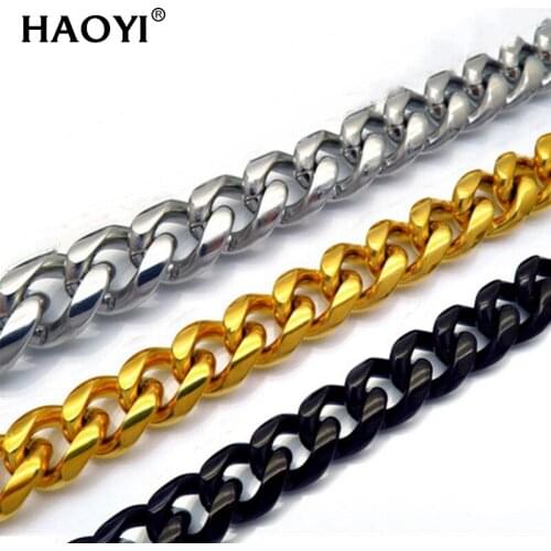 9/10/13mm Width Cuban Necklace Men Curb Cuban Link Chain Chokers Vintage Black Gold Tone Solid Metal Stainless Steel Necklace