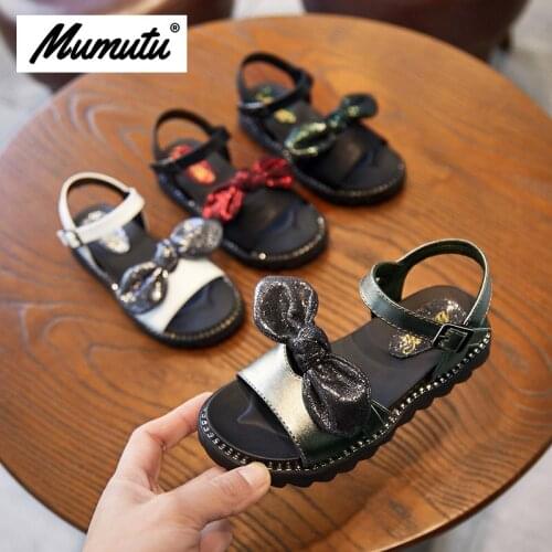 Girls summer shoes dress casual breathable light anti-wear bow tie shine classical cushioning hook&loop scandals on sale MM1556