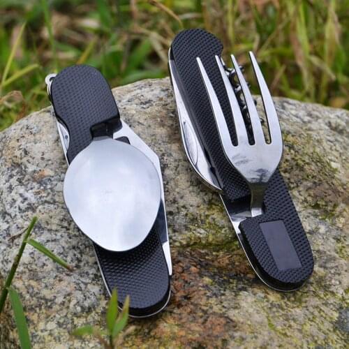 Mack Walker Outdoor Camping Steel Detachable Knife Spoon Fork Cork screw Multifunctional Diner Set for Camping Hunting