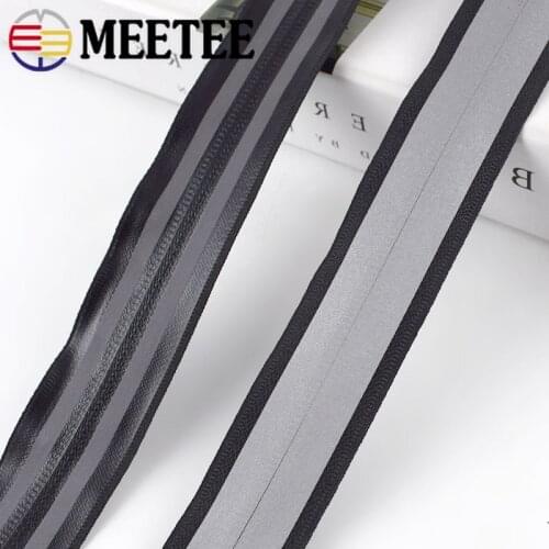 Meetee 2/5Meters Waterproof Zipper Reflective Coil Nylon Zippers 3# 5# Grey Black for Outdoor Night Coat Worker Garment KY439