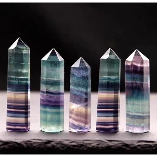 Natural fluorite quartz crystal wand point colourful quartz crystals point reiki healing