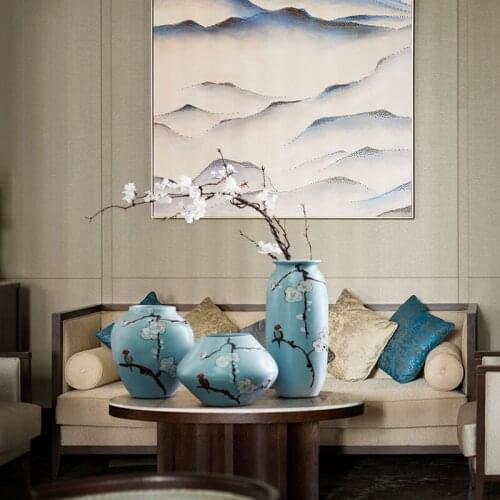 2021 Jingdezhen new Chinese ceramic vase three piece soft decoration home crafts hand painted porcelain creative ornaments