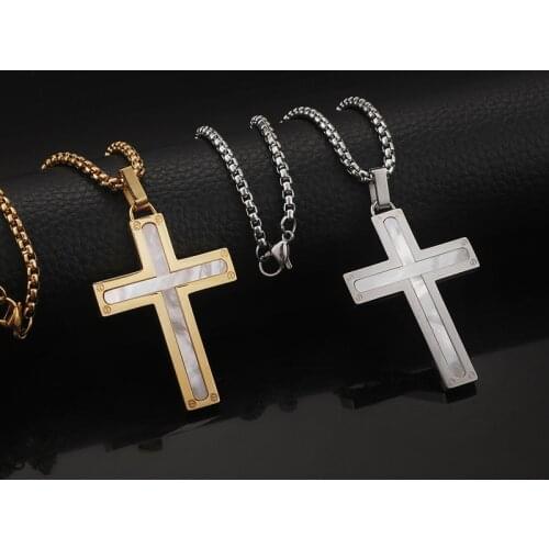 New titanium steel simple shell cross unisex stainless steel jewelry