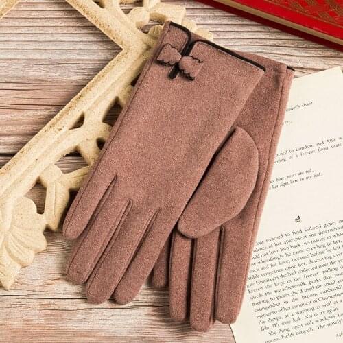 Winter Women Keep Warm Touch Screen Gloves Thin Add Cashmere Cycling Elegant Female Gloves Bow-knot Elasticity Soft Gloves