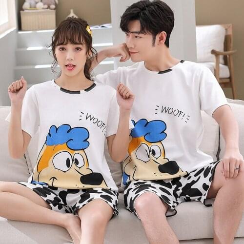 Lovely Animal Fox Pajama Sets Couples Short Sleeve Women Sleepwear Plus Size 3XL 4XL Nightshirt 100%Cotton Homewear For Male