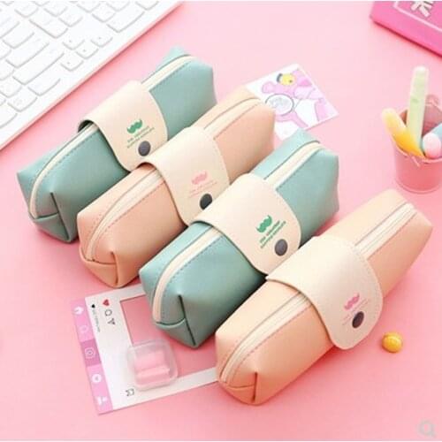 Portable Leather Makeup Cosmetic Bag Brush Pen Pencil Case Organizer Pouch Box Simple Fresh Junior High School Girl Cute Storege