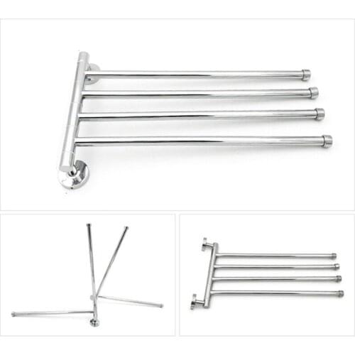 Wall-Mounted Swivel Towel Bar Stainless Steel 4-Arm Bathroom Swing Hanger Towel Rack Holder Towel Storage Organizer