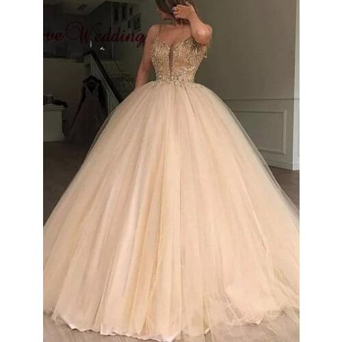 Simple Cheap Quinceanera Dresses Ball Gown Deep V-Neck Tulle Beaded Pearls Puffy Sweet 16 Dresses