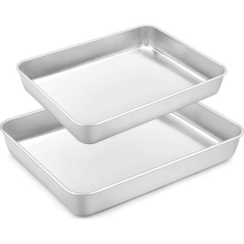 LBER Lasagna Pan Set of 2, Rectangular Cake Pan Deep Baking Sheet Pans Stainless Steel for Lasagna Cake Brownie