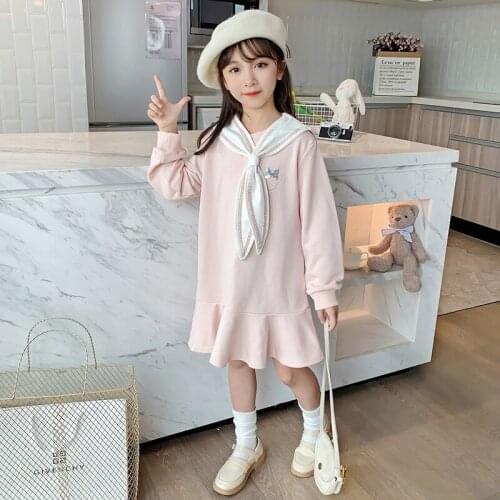 Fresh style kids' wear Baby Girls Clothes Cotton Dresses Sailor collar Straight Dresses Primary school girls Casual Dress Autumn