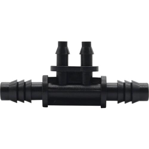 Garden 4-way Hose Splitter 3/8 Inch to 1/4 Inch Reducing Tee Barb Connector Agriculture Drip Irrigation Fittings 100 Pcs