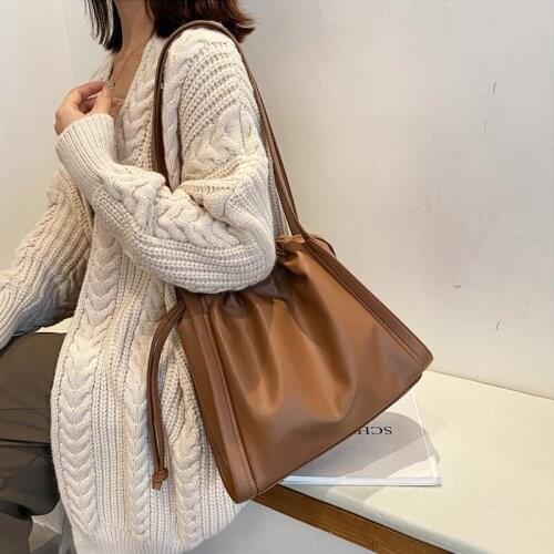 Luxury Lady Fashion PU Leather Drawstring Crossbody Shoulder Bag Handbags Vintage Designer Drawstring Tote Bag