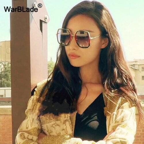 WarBLade Luxury Square Sun Glasses Brand Designer Ladies Oversized Crystal Sunglasses Vintage Women Big Frame Glasses For Female